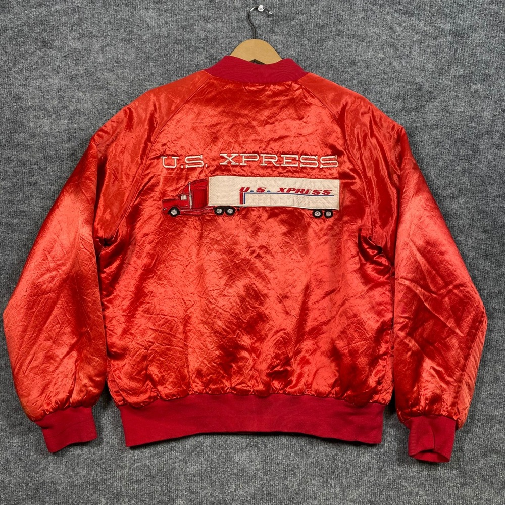 WestArk Vintage Red Satin Bomber Jacket Mens XL US Xpress Safe‎ Driver Award USA